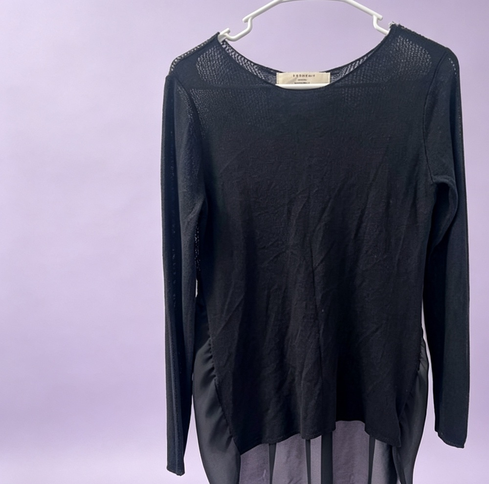 Zara Knit Semi See-Through Black Sheer Blouse (Size S)